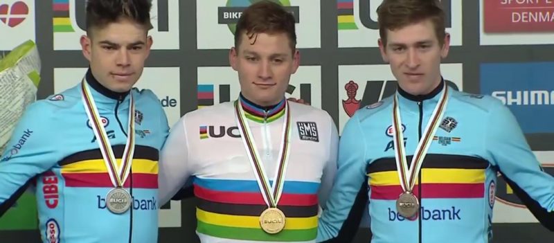 Podium - Championnat du monde cyclo-cross 2019 - Mathieu van der Poel - Wout Van Aert - Toon Aerts