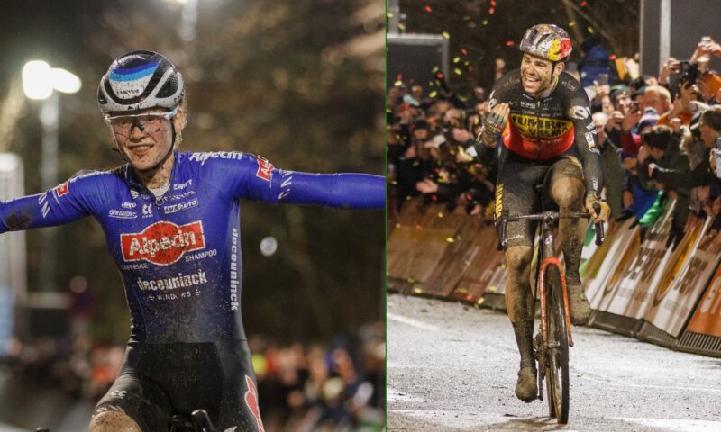Montage Puck Pieterse Wout van Aert - Vainqueurs Cyclo-cross de Diegem 2022 - Alain Vandepontseele