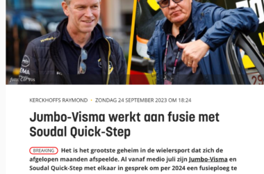 L'article de Wielerflits annonçant la fusion prochaine entre Jumbo Visma et Soudal Quick Step