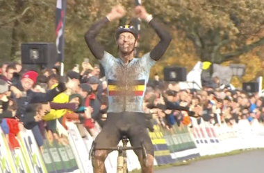 Michael Vanthourenhout remporte à Pont-Château son deuxième titre de champion d'Europe de cyclo-cross - Photo : capture Eurosport