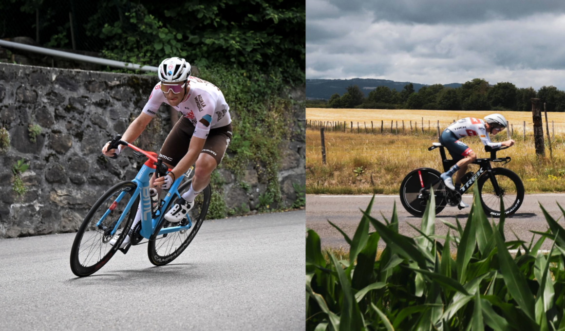 Franck Bonnamour (Ag2r La Mondiale) lors du Critérium du Dauphiné 2023 et Antwan Tolhoek (Trek-Segafredo) lors du Critérium du Dauphiné 2022. - Photos : ASO/Billy Ceusters et Aurélien Vialatte