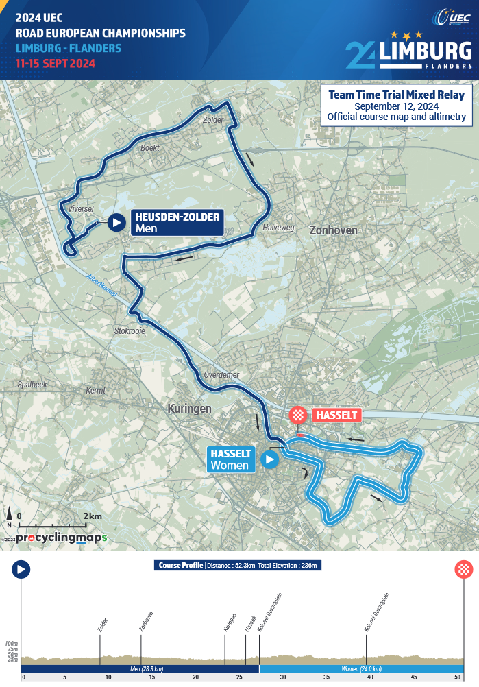 Parcours contre-la-montre relais mixte - Championnats d'Europe de cyclisme sur route Limbourg 2024