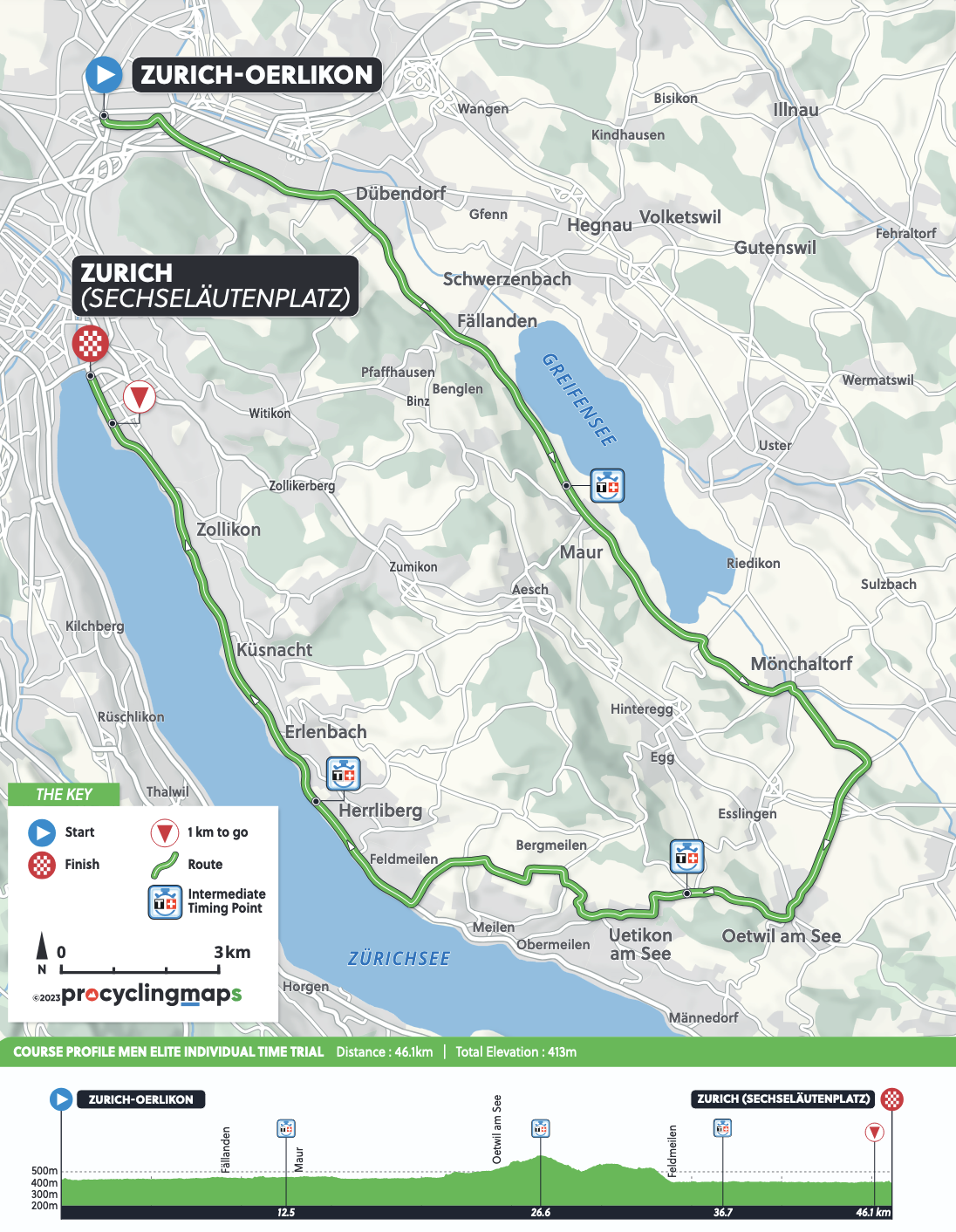 Parcours contre-la-montre 46,1 km - Championnats du monde de cyclisme sur route à Zurich 2024