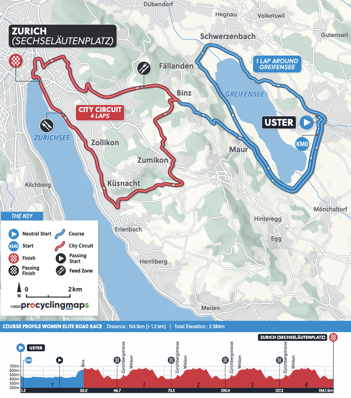 Parcours course en ligne femmes - Championnats du monde de cyclisme sur route à Zurich 2024