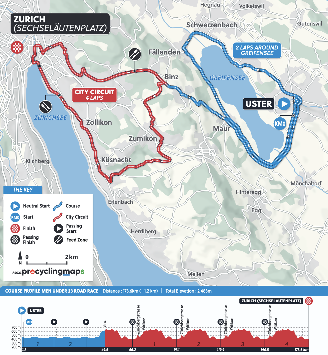 Parcours course en ligne espoirs hommes - Championnats du monde de cyclisme sur route à Zurich 2024