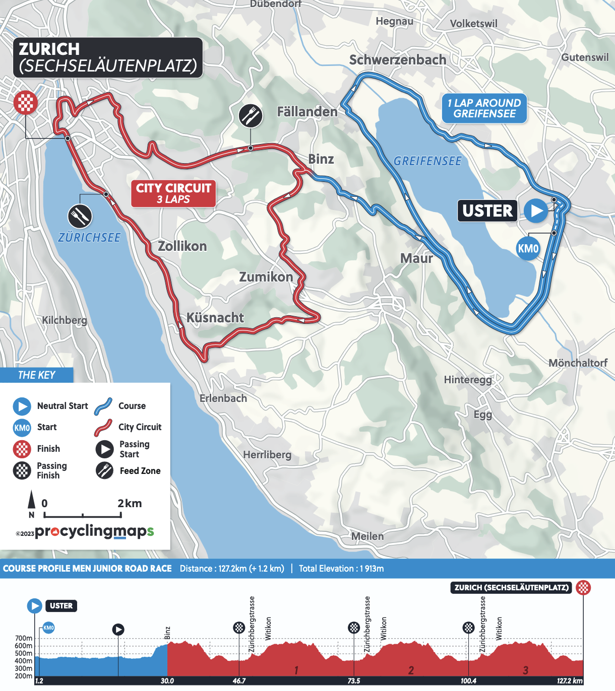 Parcours course en ligne juniors hommes - Championnats du monde de cyclisme sur route à Zurich 2024