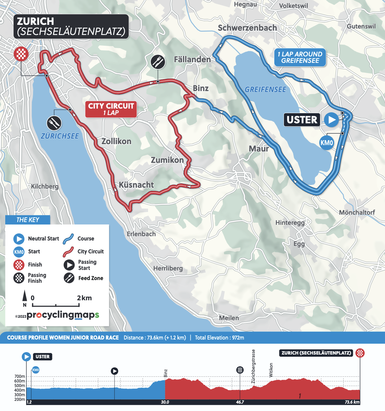 Parcours course en ligne juniors femmes - Championnats du monde de cyclisme sur route à Zurich 2024