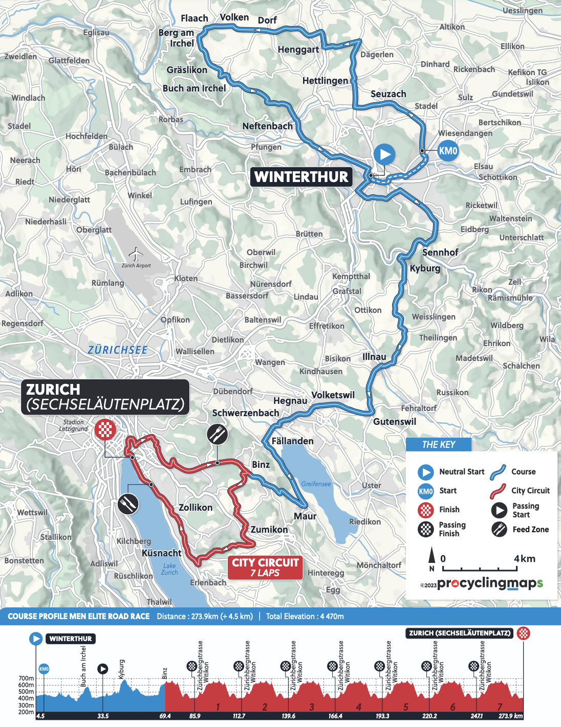 Parcours course en ligne élites hommes - Championnats du monde de cyclisme sur route à Zurich 2024