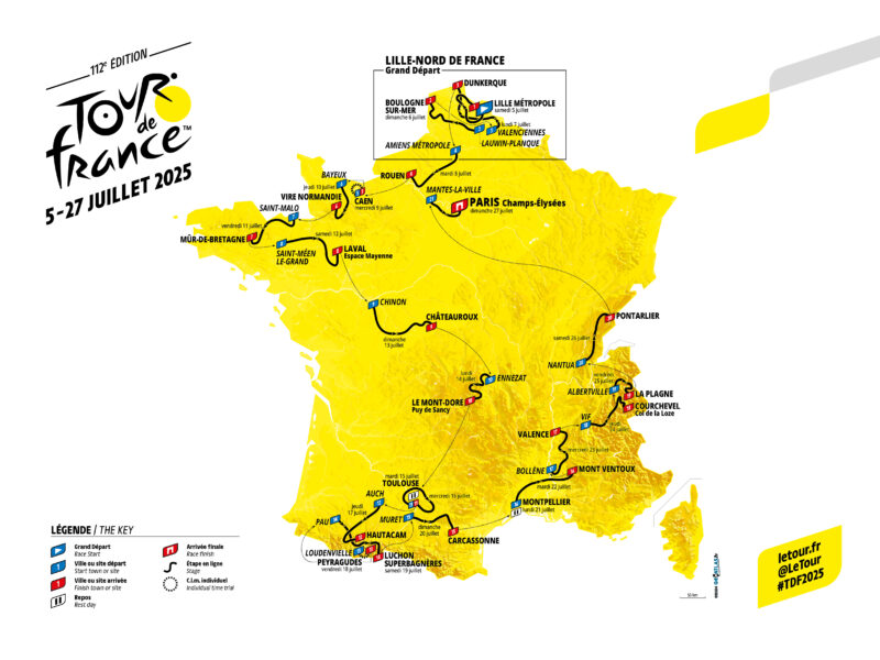 La carte générale de la 112e édition du Tour de France masculin - Photo : ASO