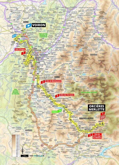 La carte de la 18e étape du Tour de France 2026 - Crédit : ASO/Geoatlas